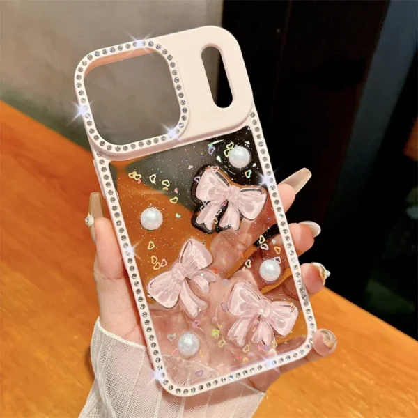 ⁦Transparent Candy Glitter Bling Flash Diamond Cute Bow Phone Cases For Apple iPhone 17 Air 16 15 14 13 Pro Max Shockproof Cover⁩ - الصورة ⁦3⁩