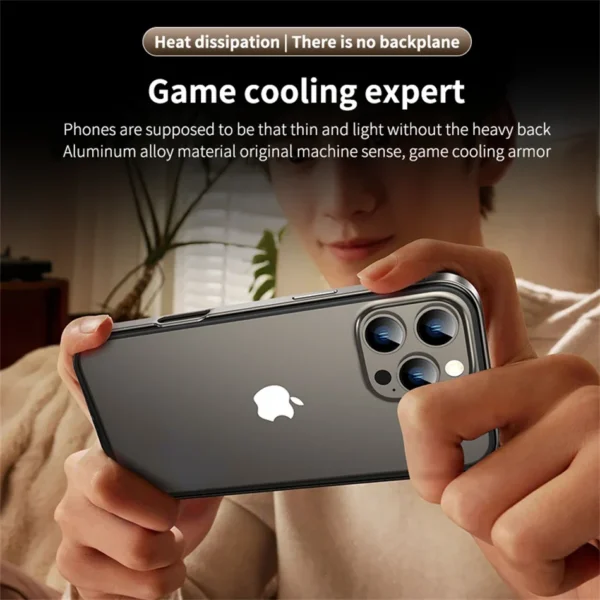 ⁦Titanium Metal Frame Bumper Shockproof Case for IPhone 17 Air 16 15 Pro Max Plus for Apple Solid Colour Protection Phone Cover⁩ - الصورة ⁦4⁩