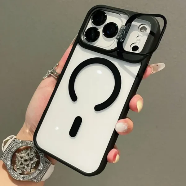 ⁦Transparent Case For iPhone 17 Air 16 15 14 Plus 13 12 11 Pro Max For Magsafe Wireless Charge Camera Stand Holder Lens Cover⁩ - الصورة ⁦5⁩
