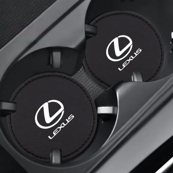 ⁦2pcs Leather Car Coasters Water Cup Mat Non-slip Pad For Lexus F SPORT ES RX NX LS UX LM LX GX LC RZ IS CT GS RC HS SC Accessory⁩ - الصورة ⁦3⁩