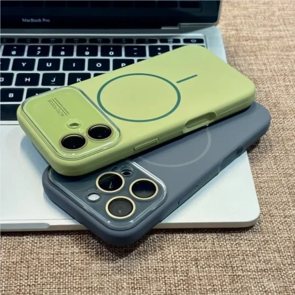 ⁦Luxury Original Soft Liquid Silicone For Magsafe Charge Case for iPhone 17 Air 16 15 14 Plus 13 12 Pro Max 11 Glass Lens Cover⁩ - الصورة ⁦2⁩