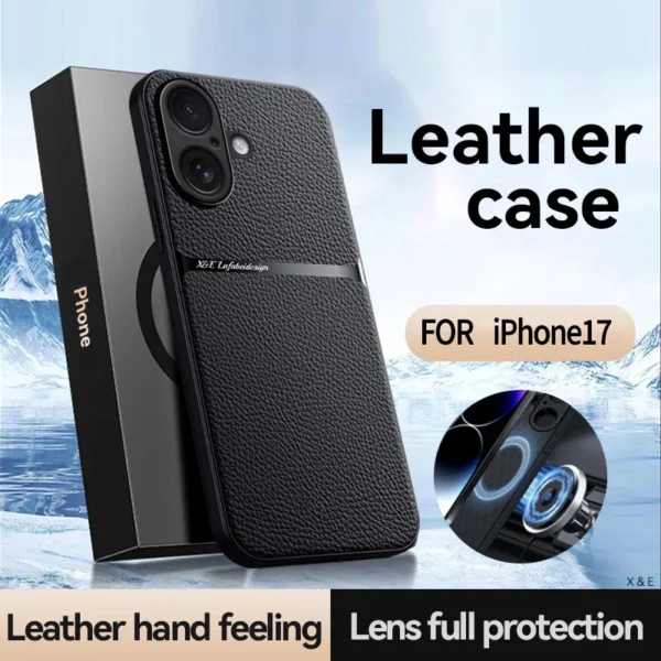 For Apple iPhone 17 17 Pro 17 Pro Max 17 Air leather texture, built-in magnetic TPU soft anti-drop anti-fingerprint phone case