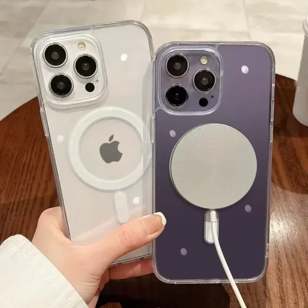 ⁦New Clear MagSafe Case for iPhone 17 Air 17 16 15 14 13 12 Plus Pro Max Shockproof Wireless Charging Cover with Magnetic Feature⁩ - الصورة ⁦4⁩