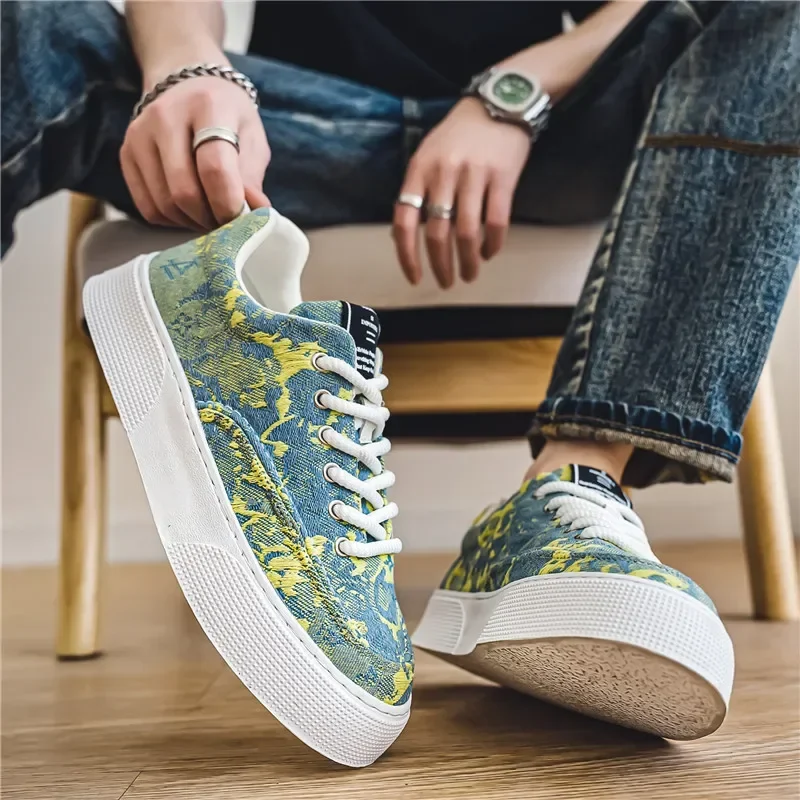 Men's Shoes Breathable Canvas Shoes Fashion Skate Shoe Lace Up Platform Vulcanizes Shoes for Men Casual Sneakers Tenis Masculino - الصورة 2