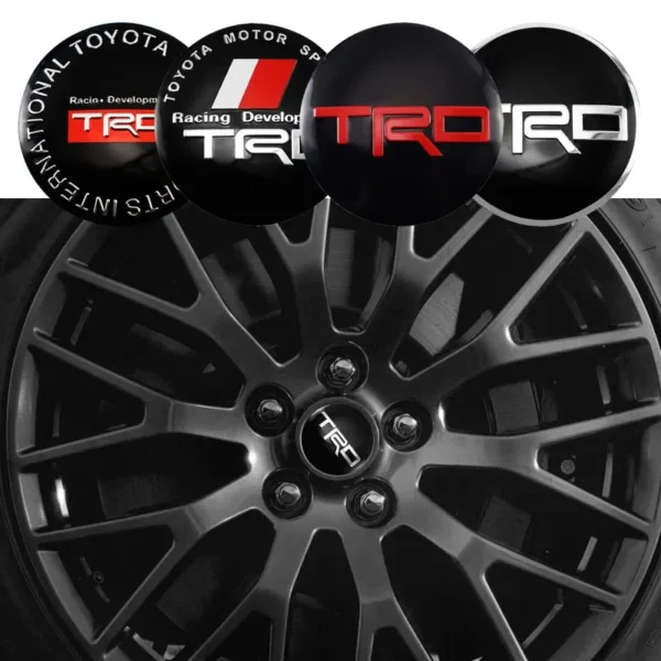 ⁦4pcs Car Wheel Stickers 56mm Auto Center Hub Cap Decal For Toyota Gazoo Racing TRD Corolla Yaris Chr Auris Rav4 Prius Prado⁩ - الصورة ⁦5⁩