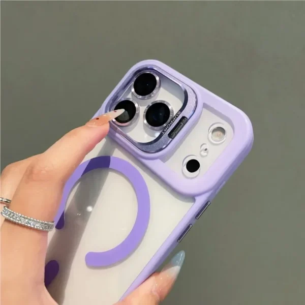 ⁦Transparent Case For iPhone 17 Air 16 15 14 Plus 13 12 11 Pro Max For Magsafe Wireless Charge Camera Stand Holder Lens Cover⁩ - الصورة ⁦3⁩
