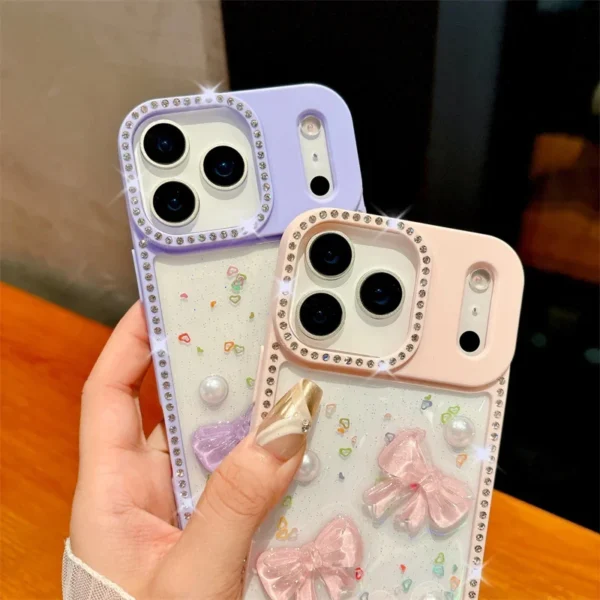 ⁦Transparent Candy Glitter Bling Flash Diamond Cute Bow Phone Cases For Apple iPhone 17 Air 16 15 14 13 Pro Max Shockproof Cover⁩ - الصورة ⁦4⁩