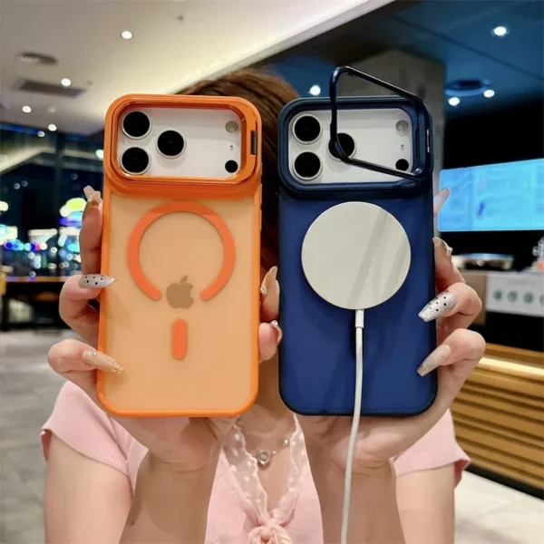 Matte Translucent Camear Lens Stand Bracket Magnetic For Magsafe Case For iPhone 17 Air 16 15 14 Plus 13 12 11 Pro Max PC Cover - Image 3