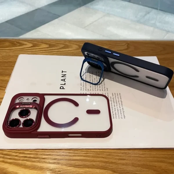⁦Transparent Case For iPhone 17 Air 16 15 14 Plus 13 12 11 Pro Max For Magsafe Wireless Charge Camera Stand Holder Lens Cover⁩ - الصورة ⁦2⁩