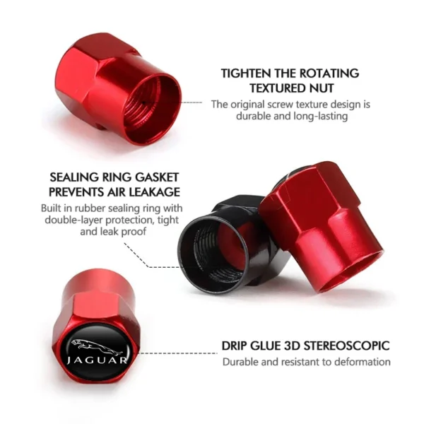 ⁦Aluminum Alloy Car Wheel Tire Valve Caps Dust Accessories For Jaguar S-Type F-Type X-Type F-Pace I-Pace E-Pace XJR XE⁩ - الصورة ⁦5⁩