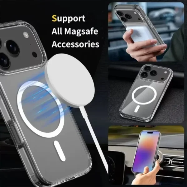 ⁦Transparent luxury Strong Magnetic Phone Case for iPhone 17 Air 16 15 14 13 12 11 17 Pro 17 Pro Max Must-Haves Macsafe Case⁩ - الصورة ⁦2⁩