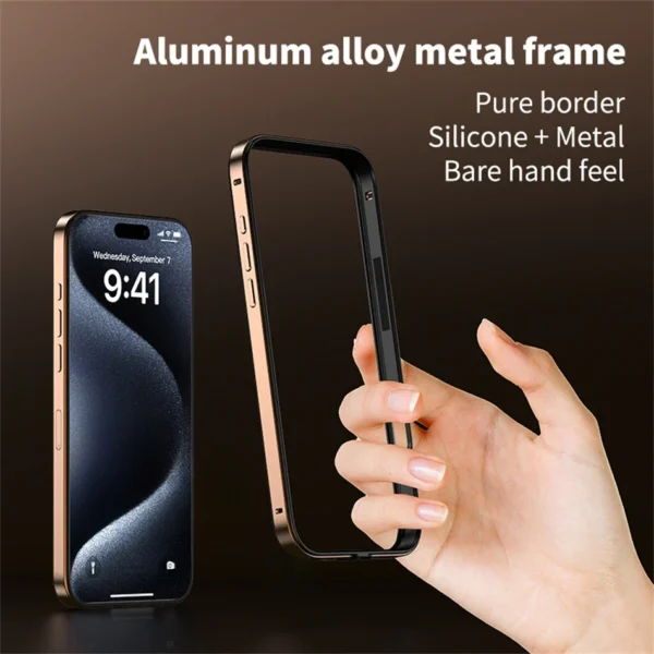 ⁦Titanium Metal Frame Bumper Shockproof Case for IPhone 17 Air 16 15 Pro Max Plus for Apple Solid Colour Protection Phone Cover⁩ - الصورة ⁦6⁩