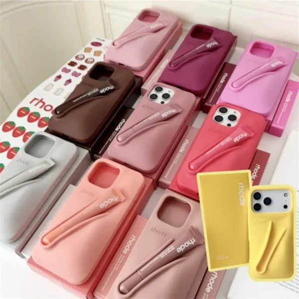 ⁦Original Rhode Silicone Phone Case For iPhone 11 12 13 14 15 16 17 Pro Max Plus Bumper Lip Gloss Holder Lipstick Soft Cover⁩ - الصورة ⁦2⁩