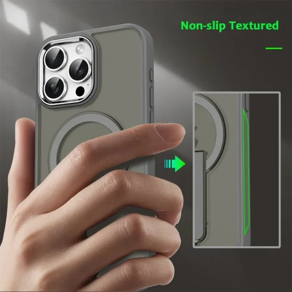 ⁦Luxury For Magsafe Folding Stand Magnetic Phone Case For iPhone 17 16 15 14 13 12 Pro Max Plus Matte Translucent Back Cover Caps⁩ - الصورة ⁦4⁩
