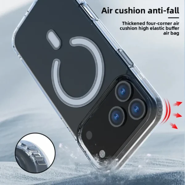 ⁦New Clear Anti Drop For iPhone 17 Air 16 Pro Max 15 14 13 12 11 Material Non yellowing Magnetic Charging Macsafe Protective Case⁩ - الصورة ⁦3⁩