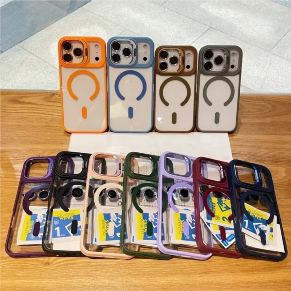 ⁦Transparent Case For iPhone 17 Air 16 15 14 Plus 13 12 11 Pro Max For Magsafe Wireless Charge Camera Stand Holder Lens Cover⁩ - الصورة ⁦6⁩