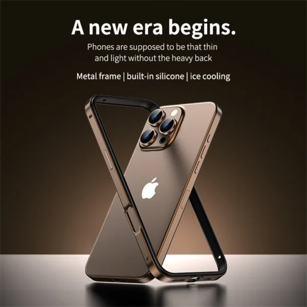 ⁦Titanium Metal Frame Bumper Shockproof Case for IPhone 17 Air 16 15 Pro Max Plus for Apple Solid Colour Protection Phone Cover⁩ - الصورة ⁦5⁩