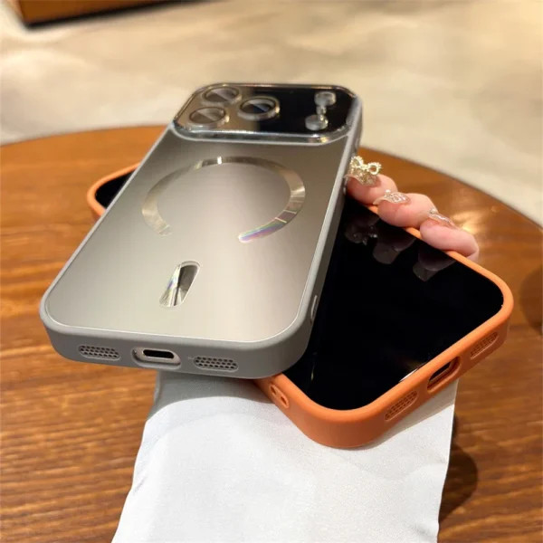 ⁦Laser Large Window Camera Matte Glass Protect Case For Magsafe For iPhone 13 14 15 16 17 Pro Max Magnetic Wireless Charge Cover⁩ - الصورة ⁦3⁩