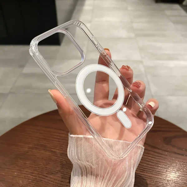 ⁦For Magesafe Magnetic Transparent Wireless Charge Case For iPhone 11 12 13 14 15 16 17 Air Pro Max Plus Mini Shockproof PC Cover⁩ - الصورة ⁦2⁩