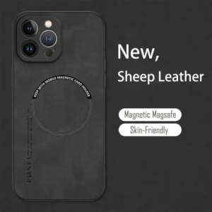 For Magsafe iPhone 15 14 13 12 11 Pro Max X XR XS max 14 15 Plus Sheepskin Vintage Magnetic Leather Soft Phone Case Cover<span> - </span>Black, For iPhone 15 Pro