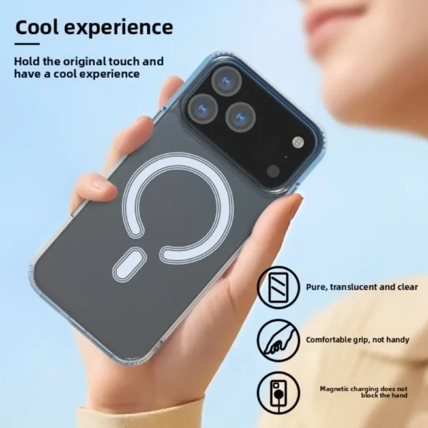 ⁦New Clear Anti Drop For iPhone 17 Air 16 Pro Max 15 14 13 12 11 Material Non yellowing Magnetic Charging Macsafe Protective Case⁩ - الصورة ⁦4⁩