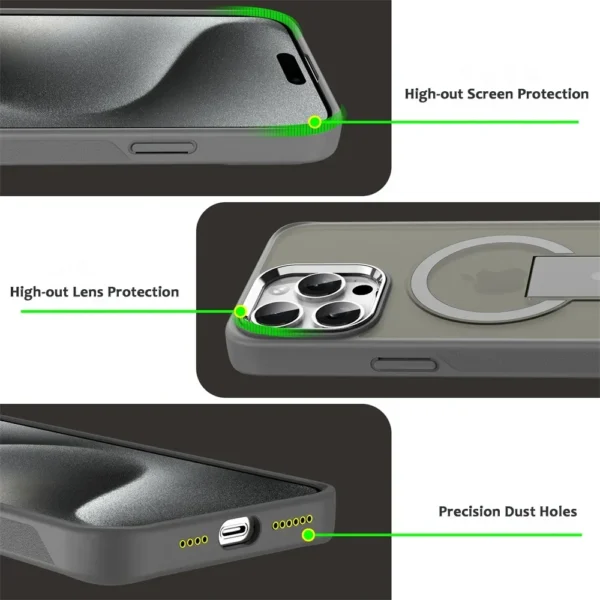 ⁦Luxury For Magsafe Folding Stand Magnetic Phone Case For iPhone 17 16 15 14 13 12 Pro Max Plus Matte Translucent Back Cover Caps⁩ - الصورة ⁦5⁩
