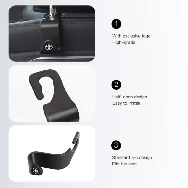 ⁦2Pcs Portable Car Seat Back Hooks Storage Tools Accessories For Toyota Corolla Yaris Aygo Prius CHR Camry Auris Avensis 4Runner⁩ - الصورة ⁦4⁩