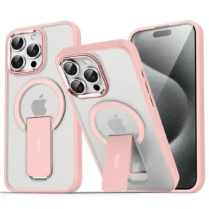 Luxury For Magsafe Folding Stand Magnetic Phone Case For iPhone 17 16 15 14 13 12 Pro Max Plus Matte Translucent Back Cover Caps<span> - </span>pInk, For iPhone 17 Air