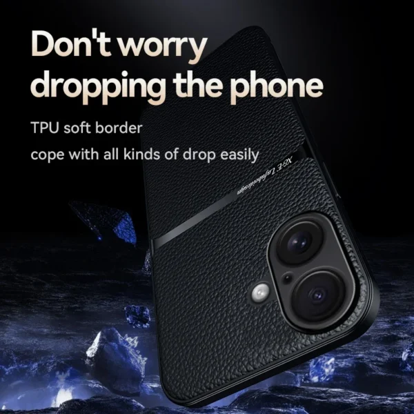 For Apple iPhone 17 17 Pro 17 Pro Max 17 Air leather texture, built-in magnetic TPU soft anti-drop anti-fingerprint phone case - Image 4