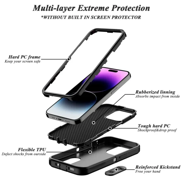 ⁦Case For iPhone 17 Air 16 11 13 12 14 15 Pro Max XS XR 8 Plus Heavy Duty Shockproof Anti-Scratch Protective with Kickstand Cover⁩ - الصورة ⁦2⁩