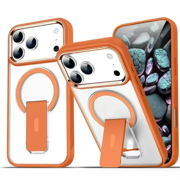 ⁦New Folding Stand Matte Clear Magnetic Case for iPhone 17 17 Air 17Pro 17 Pro Max For Magsafe Wireless Charge Shockproof Cover⁩ - الصورة ⁦2⁩
