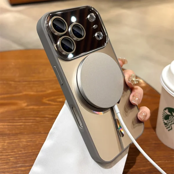 ⁦Laser Large Window Camera Matte Glass Protect Case For Magsafe For iPhone 13 14 15 16 17 Pro Max Magnetic Wireless Charge Cover⁩ - الصورة ⁦4⁩