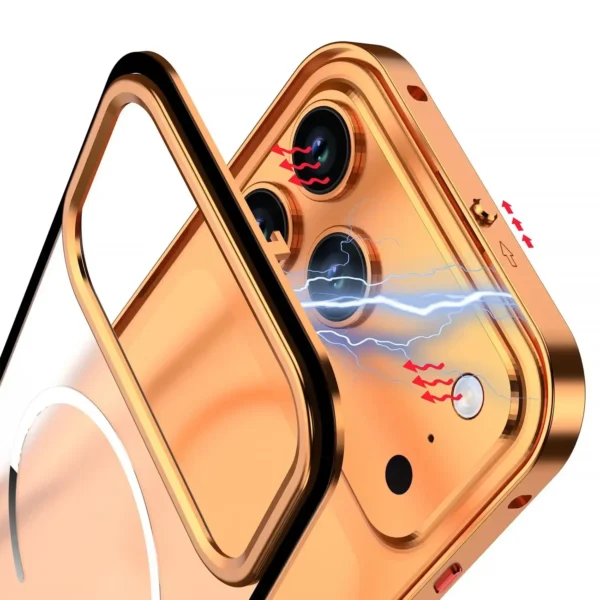 ⁦For iPhone 17 Pro Max 17Air Metal Frame Removable Phone Case For Magsafe Wireless Charging Aluminum Alloy Lens Matte Back Cover⁩ - الصورة ⁦3⁩