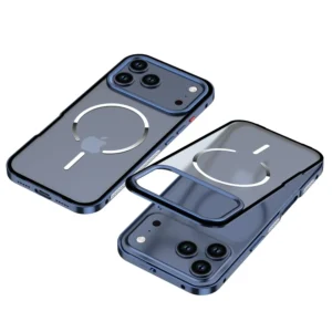 For iPhone 17Pro 17ProMax 17Air Frosted Phone Case Metal Frame Removable For Magsafe Buckle Aluminum Alloy Lens Matte Back Cover<span> - </span>Blue, For iPhone 17 ProMax