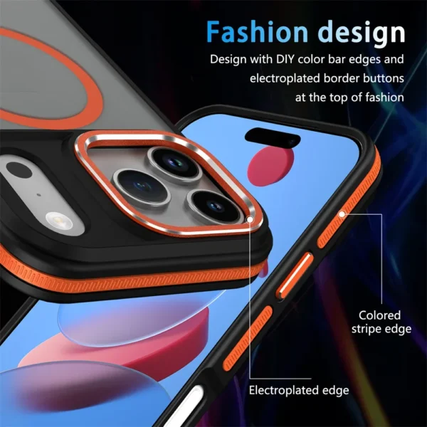 ⁦Luxury Magnetic Colorful Border Case for iPhone 17 Air 16 Pro Max 15 14 Plus 13 12 11 Magsafe Wireless Charging Shockproof Cover⁩ - الصورة ⁦5⁩