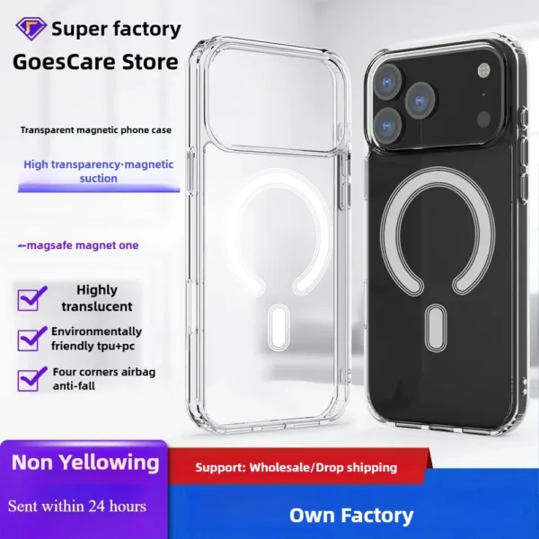 New Clear Anti Drop For iPhone 17 Air 16 Pro Max 15 14 13 12 11 Material Non yellowing Magnetic Charging Macsafe Protective Case
