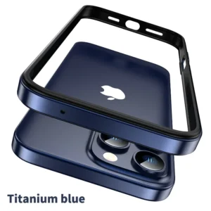 Titanium Metal Frame Bumper Shockproof Case for IPhone 17 Air 16 15 Pro Max Plus for Apple Solid Colour Protection Phone Cover<span> - </span>Blue BK Ping, For iPhone 16
