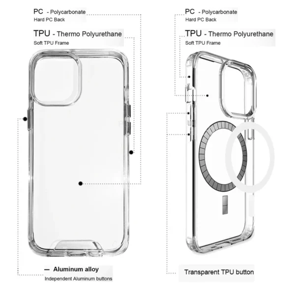 ⁦Clear Case For iPhone 17 16 Pro Max 17 Air Case 16 15 14 13 12 11 Pro Max Case For Magsafe for iPhone16 Plus Luxury Cover Cases⁩ - الصورة ⁦5⁩