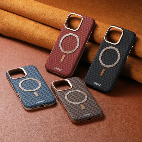 ⁦Luxury Business Leather Magsafe Phone Case For iPhone 17 16 15 14 13 Pro Max Magnetic Wireless Charging Matte Shockproof Cover⁩ - الصورة ⁦2⁩
