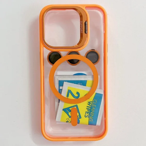 ⁦Luxury Magnetic Shockproof Phone Case For iPhone 15 14 13 12 11 16 17 Pro Max Plus 16E Funda Stand Glass Lens Protection Cover⁩ - الصورة ⁦3⁩