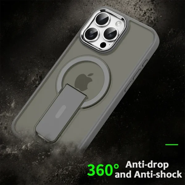 ⁦Luxury For Magsafe Folding Stand Magnetic Phone Case For iPhone 17 16 15 14 13 12 Pro Max Plus Matte Translucent Back Cover Caps⁩ - الصورة ⁦6⁩