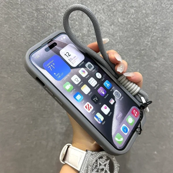 ⁦Fold Glass Lens Stand Magnetic Transparent Case For iPhone 17 16 15 14 13 12 11 Pro Max For Magsafe Wrist Strap Shockproof Cover⁩ - الصورة ⁦3⁩