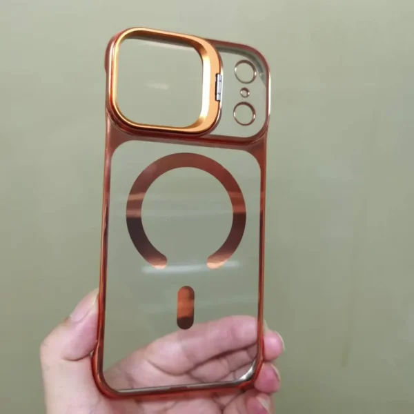 ⁦New Metal Stand Lens Protection Clear Magsafe Phone Case For iPhone 17 17 Air 17Pro 17 Pro Max Magnetic Wireless Charge Cover⁩ - الصورة ⁦3⁩