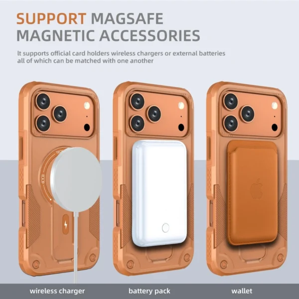 ⁦For iphone 17 Pro Military Protective Hard Armor Strong Magsafe Magnetic Case for Iphone17 Pro Max 17Pro 17proMax Holder Cover⁩ - الصورة ⁦3⁩