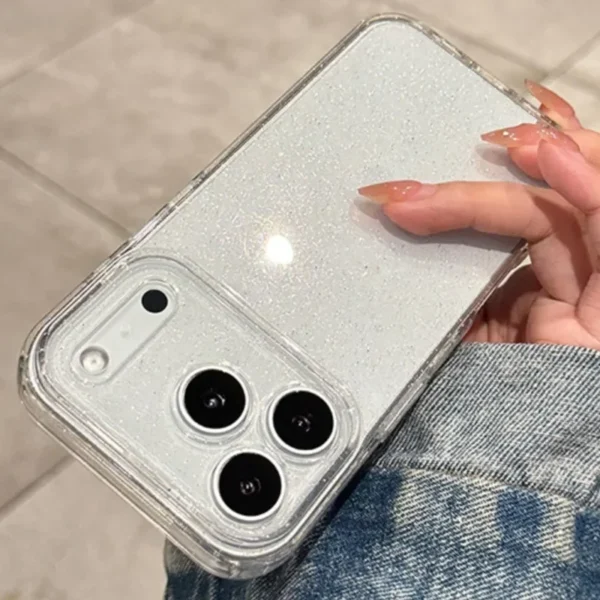 ⁦Luxury Bling Glitter Silicone Clear Case For iPhone 17 Air 16 15 14 Plus 13 11 12 Mini Pro Max Transparent Soft TPU Cover Funda⁩ - الصورة ⁦3⁩
