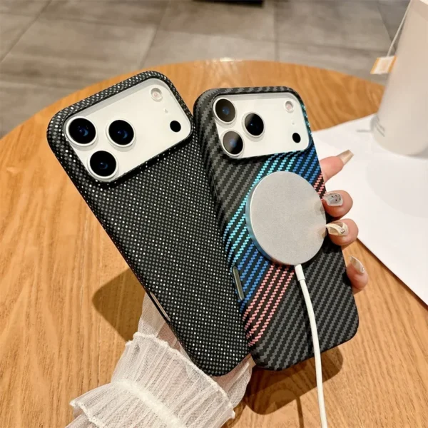 ⁦Simple Fashion Business Matte PC Carbon Fibre Magnetic For Magsafe Cases For iPhone 17 Air 16 15 14 Plus 13 12 Pro Max 11 Cover⁩ - الصورة ⁦2⁩