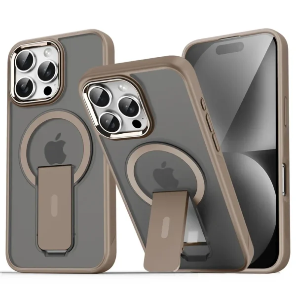 Luxury For Magsafe Folding Stand Magnetic Phone Case For iPhone 17 16 15 14 13 12 Pro Max Plus Matte Translucent Back Cover Caps