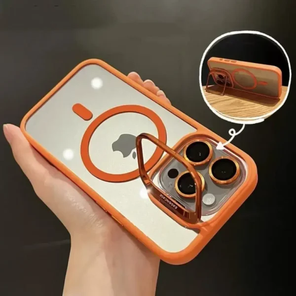 ⁦Luxury Magnetic Shockproof Phone Case For iPhone 15 14 13 12 11 16 17 Pro Max Plus 16E Funda Stand Glass Lens Protection Cover⁩ - الصورة ⁦2⁩