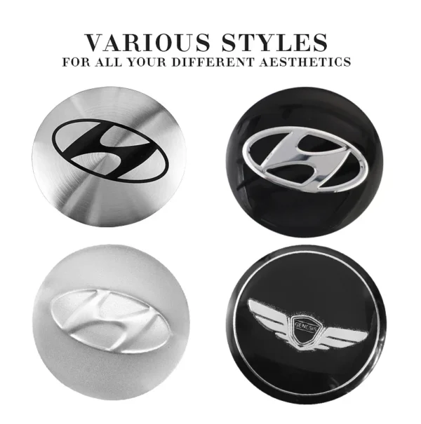 ⁦4Pcs 56mm Car Wheel Stickers Center Hub Cap Car Emblem Badge Decal For Hyundai Genesis N-LINE I10 I20 I30 I40 IX20 IX35 Kona⁩ - الصورة ⁦2⁩