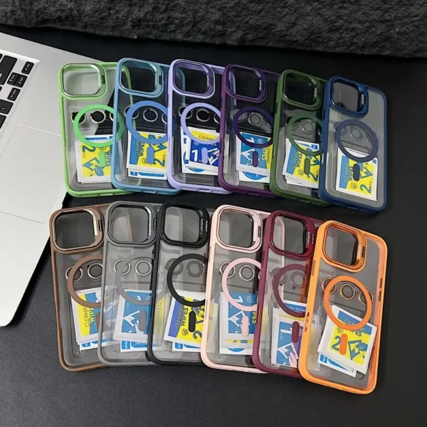 ⁦Luxury Magnetic Shockproof Phone Case For iPhone 15 14 13 12 11 16 17 Pro Max Plus 16E Funda Stand Glass Lens Protection Cover⁩ - الصورة ⁦6⁩